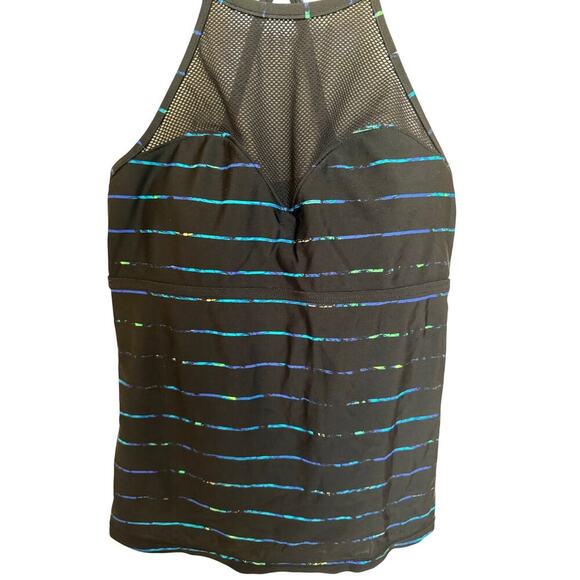 Athleta Mahina Mesh Tankini Swimsuit Top Women’s Size XXS Black Blue Striped - Picture 3 of 6
